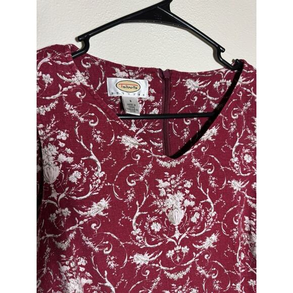 Talbots Petite 8 Red Paisley Sleeveless V Neck Zipper Sheath Dress - Picture 6 of 10